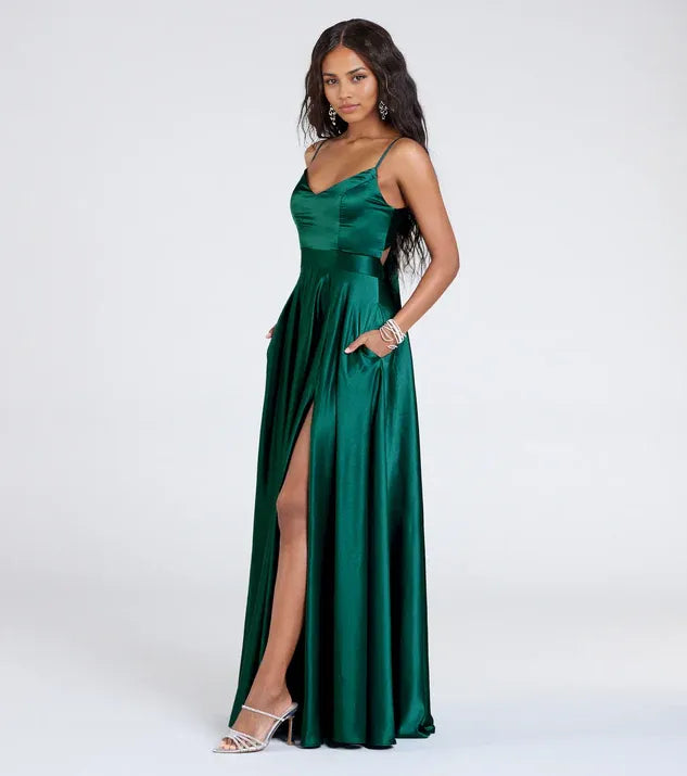 Charming A-Line V Neck Sleeveless Open Tie-back Floor-Length Prom Dress